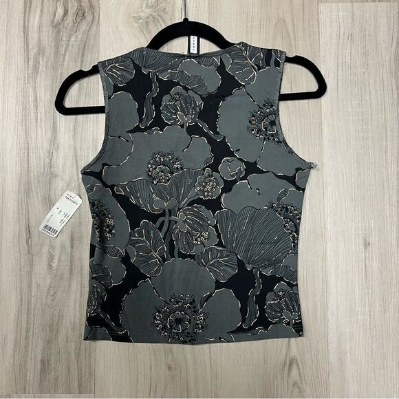 Vintage Y2K tank by forever 21 sz L NWT gray and metallic gold pattern v neck - Picture 7 of 12